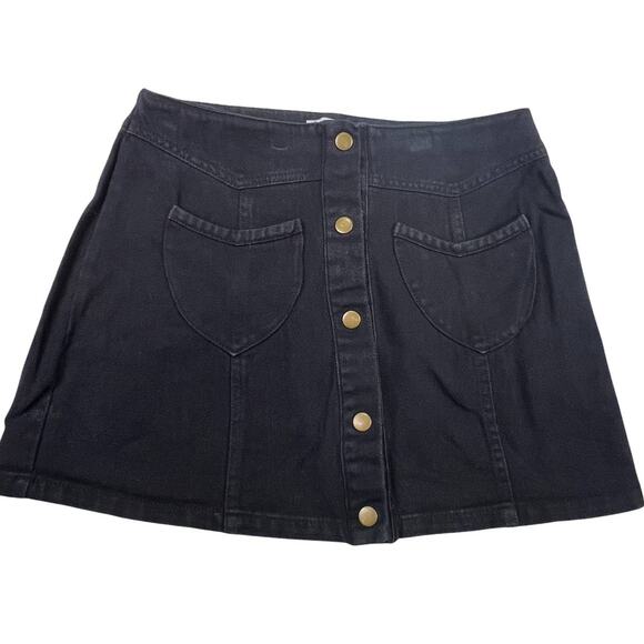 Favlux Paneled Black Denim Miniskirt With Snap Buttons Size Large - Picture 1 of 12